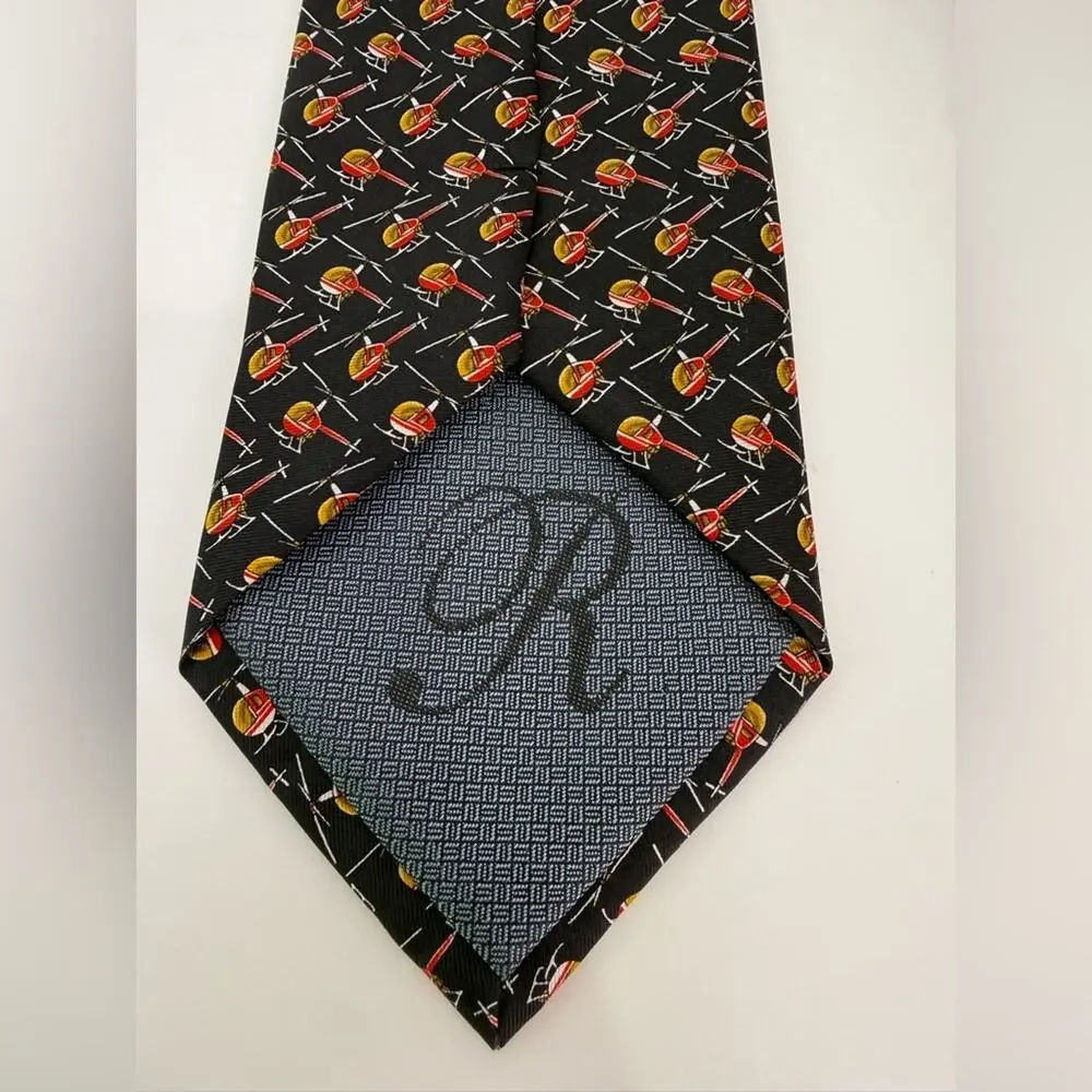 NWT Rivetz of Boston Helicopter Novelty Tie Black Red Aviation Pilot Silk Tie